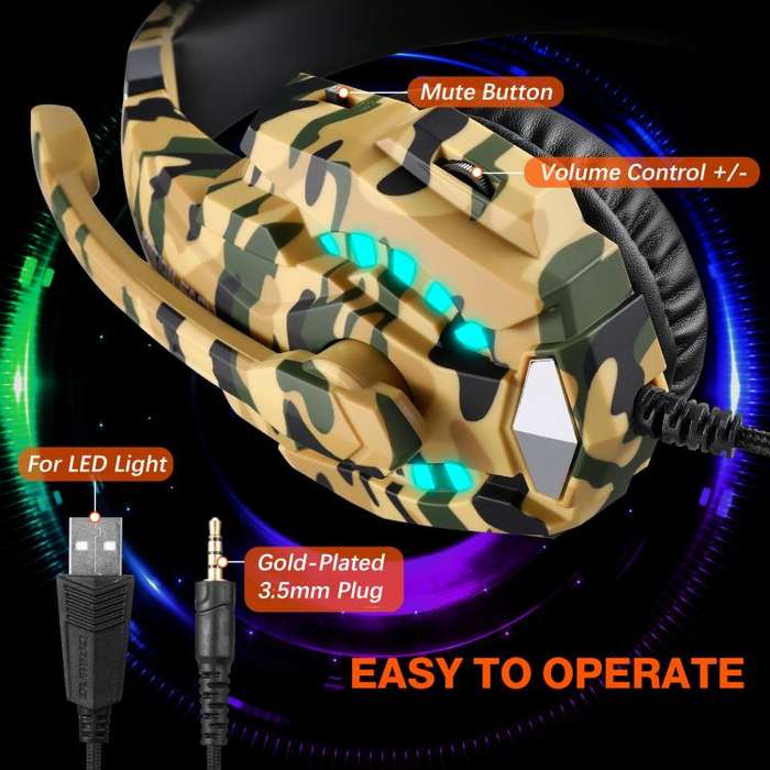 KOTION EACH G9000 Pro On-Ear Gaming Headset with Mic, Cable Length: About 2.1m(Camouflage Yellow)