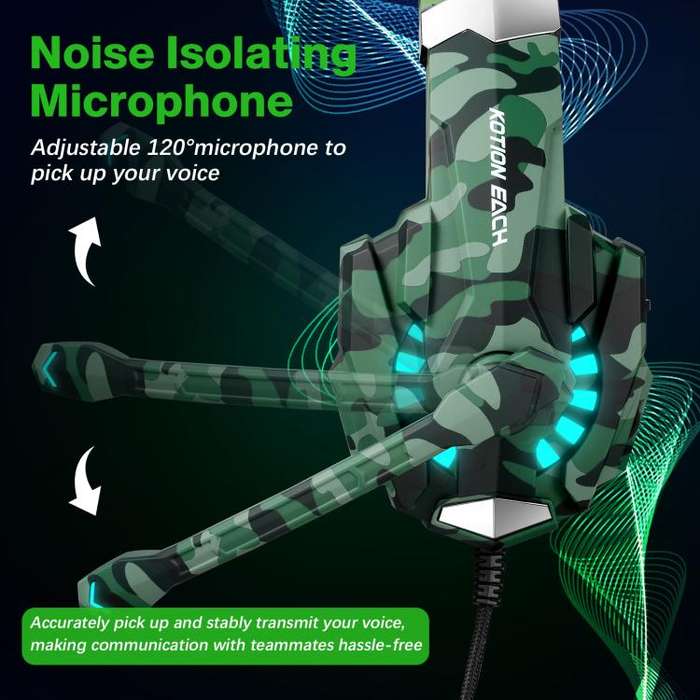 KOTION EACH G9000 Pro On-Ear Gaming Headset with Mic, Cable Length: About 2.1m(Camouflage Green)