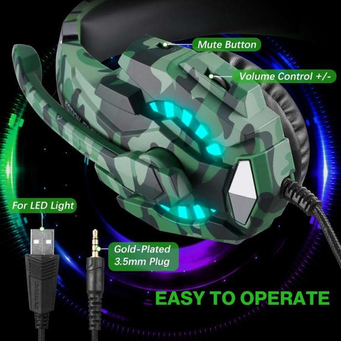 KOTION EACH G9000 Pro On-Ear Gaming Headset with Mic, Cable Length: About 2.1m(Camouflage Green)