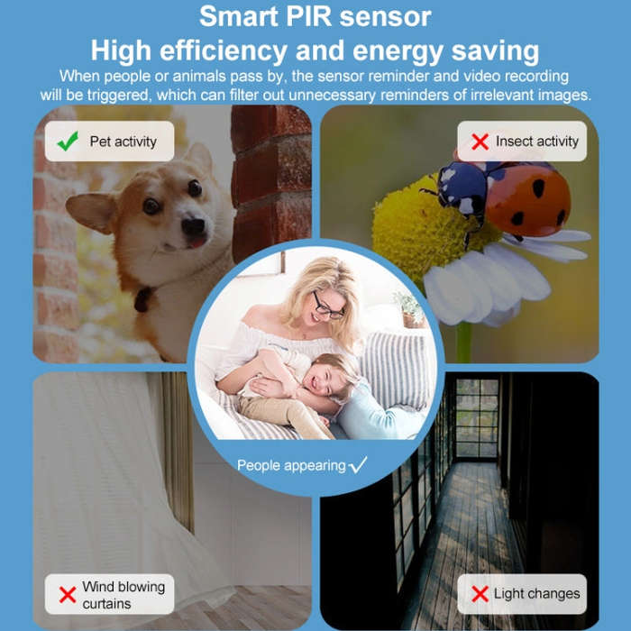 3MP Home Outdoor HD Wireless Surveillance Camera, WiFi Version+9000mAh Battery(US Plug)