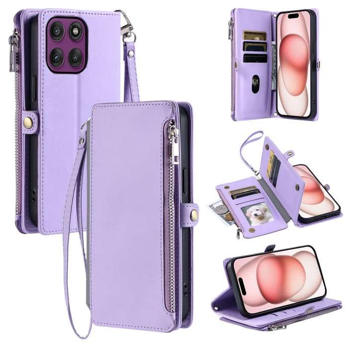 For Motorola Edge 60 Pro Leather Stitching Multi-card Slot Zipper Phone Case(Purple)