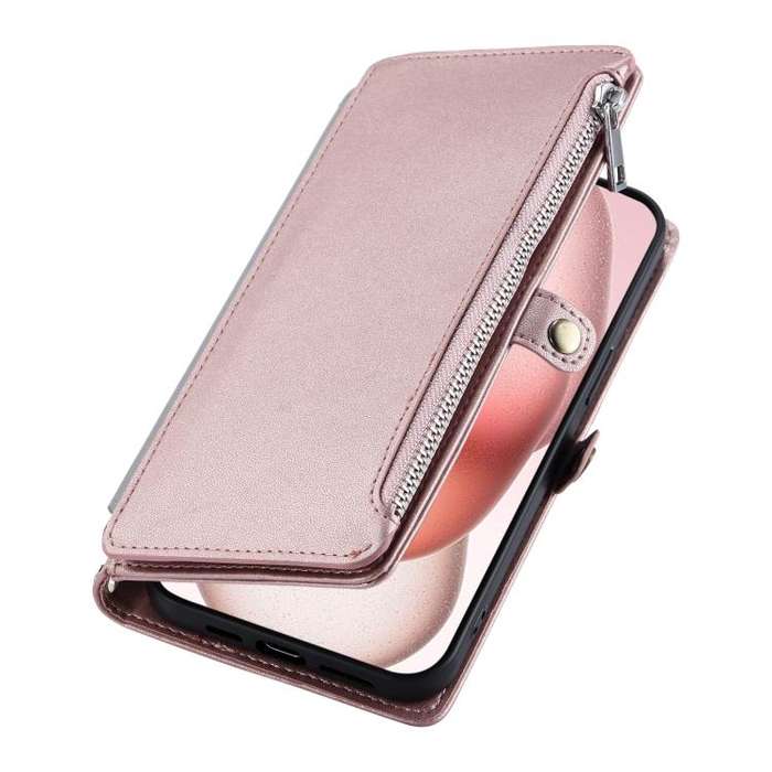 For Motorola Edge 60 Pro Leather Stitching Multi-card Slot Zipper Phone Case(Rose Gold)