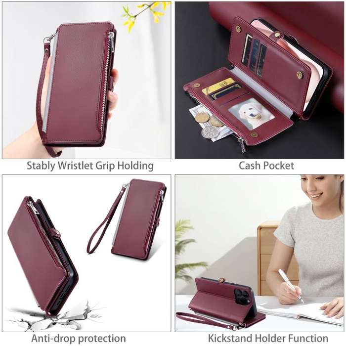 For Motorola Edge 60 Pro Leather Stitching Multi-card Slot Zipper Phone Case(Wine Red)