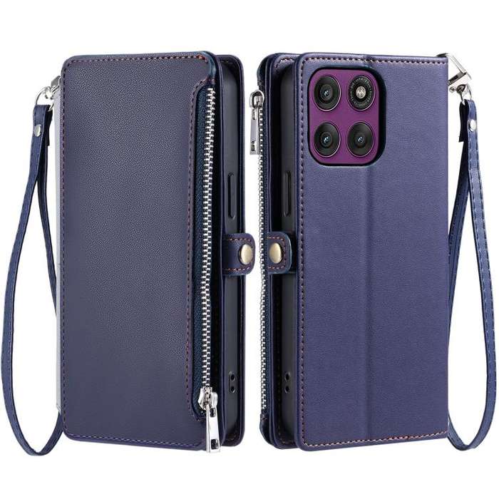 For Motorola Edge 60 Pro Leather Stitching Multi-card Slot Zipper Phone Case(Blue)