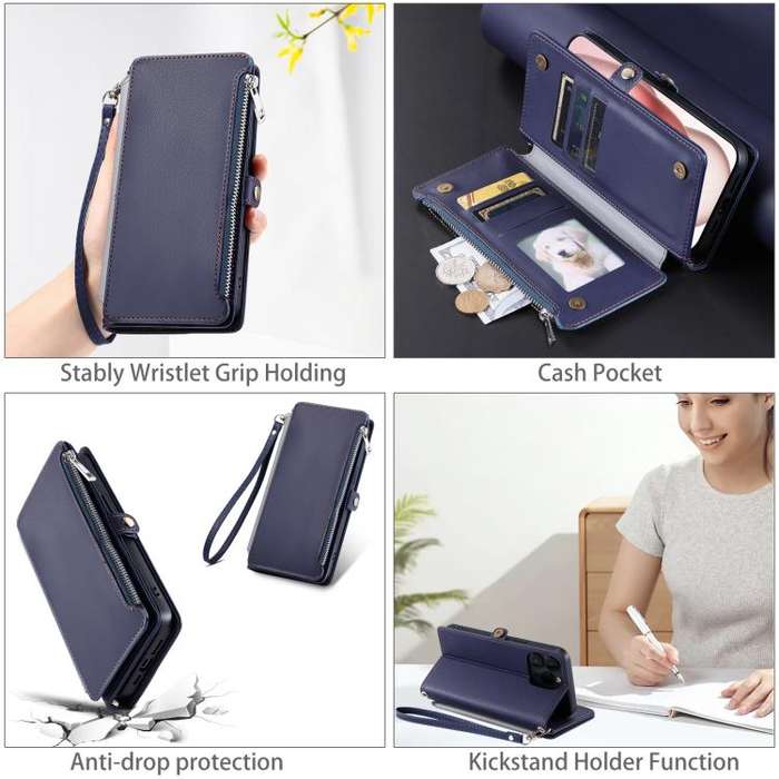 For Motorola Edge 60 Pro Leather Stitching Multi-card Slot Zipper Phone Case(Blue)