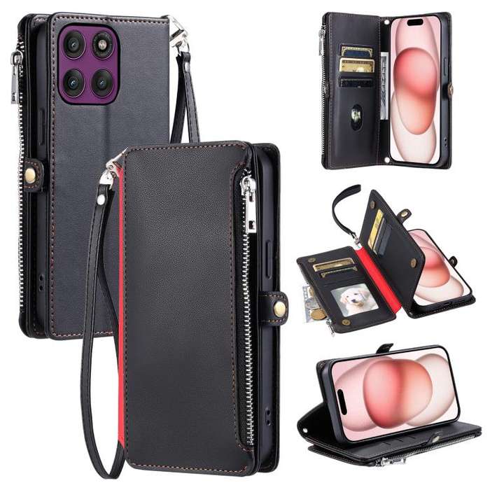 For Motorola Edge 60 Pro Leather Stitching Multi-card Slot Zipper Phone Case(Black)