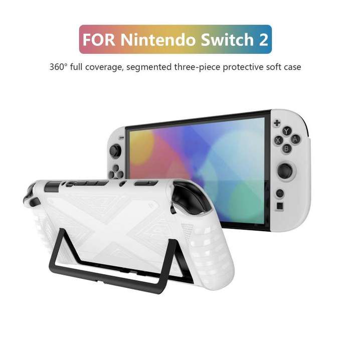 For Nintendo Switch 2  Detachable X-pattern Protective Case with Holder(White)