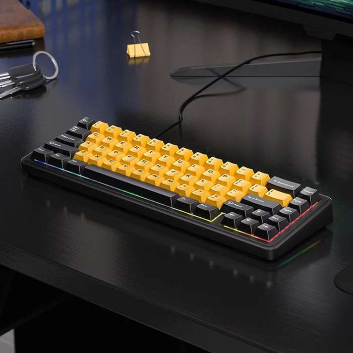 AULA F65 67 Keys 2.4G / BT / Wired Three Model RGB Gaske Mechanical Keyboard(Black Yellow-Blue Axis)