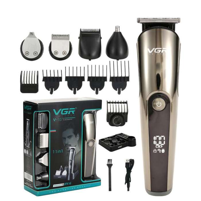 VGR V-107 11-in-1 IPX6 Digital Display Electric Hair Clipper Kit(Gold)