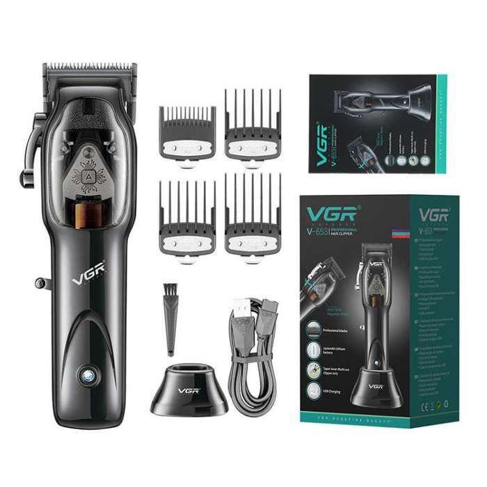 VGR V-653 Professional USB Electric Hair Clipper with Holder(Black)