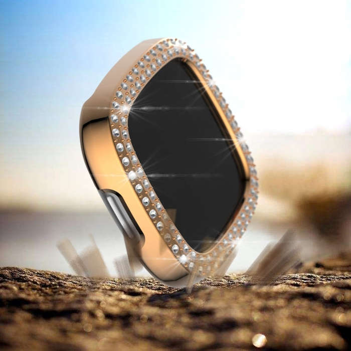 For Fitbit Versa 3 / Versa Sense Double Row Plating Diamonds PC Protective Case(Rose Gold)