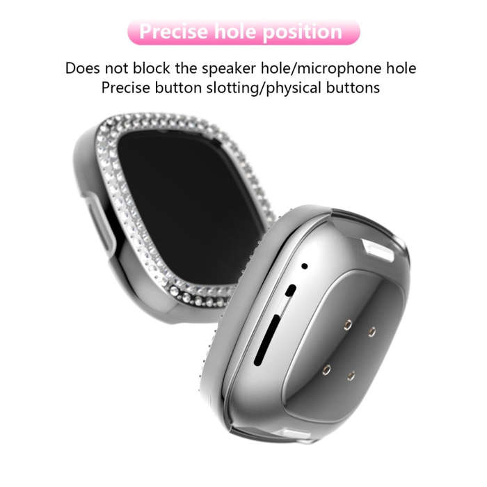 For Fitbit Versa 3 / Versa Sense Double Row Plating Diamonds PC Protective Case(Silver)