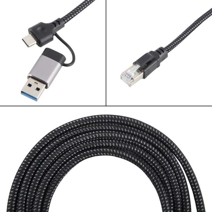 2m RJ45 to USB-C / Type-C Side Bend High Speed Network Card Ethernet Cable