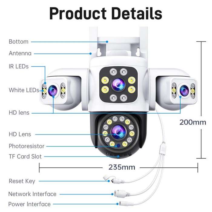 2MP HD 360 Degree Panorama 3 Lens IP66 Waterproof Wireless WiFi Camera, Memory:15 Days Memory Car...