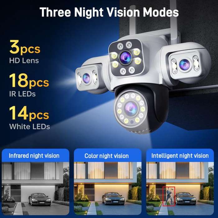 2MP HD 360 Degree Panorama 3 Lens IP66 Waterproof Wireless WiFi Camera, Memory:15 Days Memory Car...