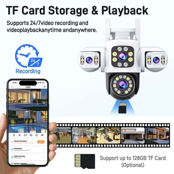 2MP HD 360 Degree Panorama 3 Lens IP66 Waterproof Wireless WiFi Camera, Memory:15 Days Memory Car...
