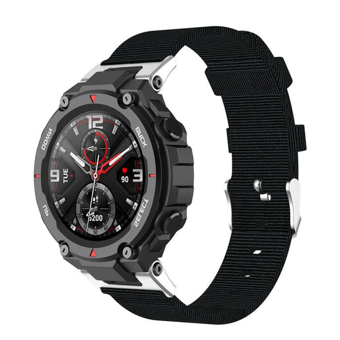 For Huami Amazfit Ares A1908 Nylon Canvas Replacement Strap with Screwdriver(Black)