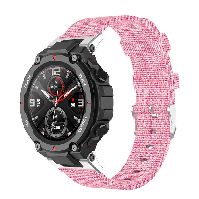 For Huami Amazfit T-Rex  A1918 Nylon Canvas Replacement Strap with Screwdriver(Pink)