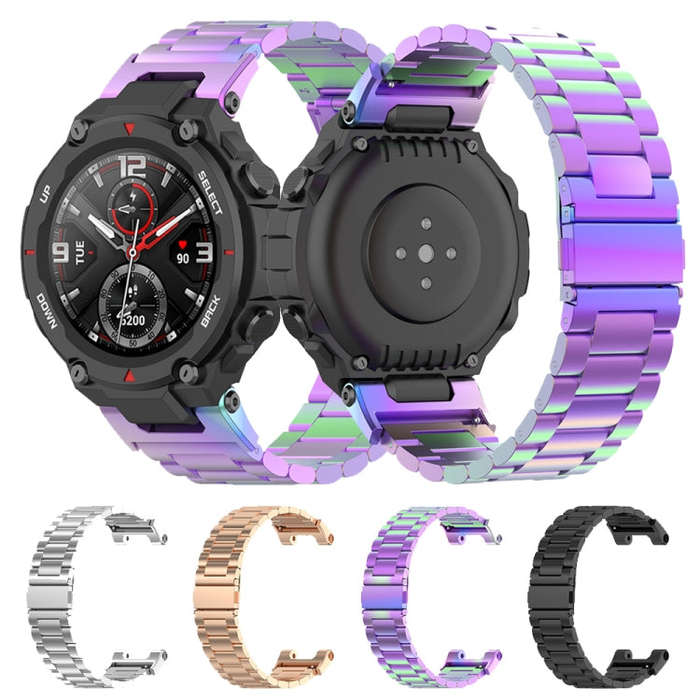 For Huami Amazfit T-Rex A1918 3-Beads Stainless Steel Watch Band with Screwdriver(Colorful)