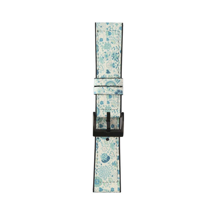 For Samsung Galaxy Watch 3 45mm TPU + Leather Watch Band(Flower Cyan)