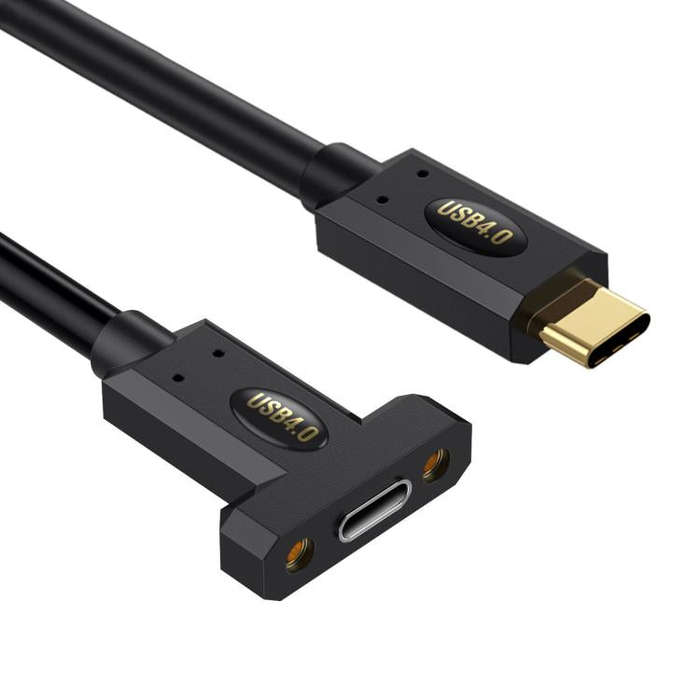 Type-C Male Straight to Type-C Female Screw Fixed Panel Extension Cable with Ear, Length:0.6m