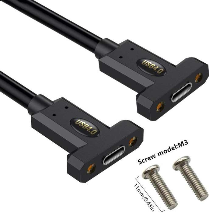 USB4 Type-C Female Ear to Type-C Female Ear Screw Fixed Panel Extension Cable, Length:0.3m