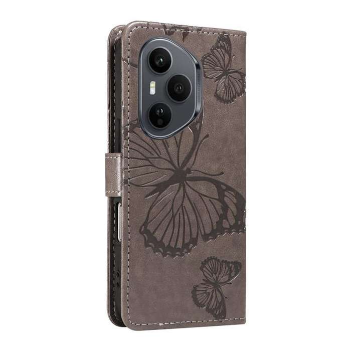 For Honor 400 Pro Global 160.8mm 3D Butterfly Embossed Pattern Flip Leather Phone Case(Grey)