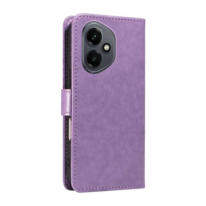 For Honor 400 Global 156.5mm Cat and Bee Embossed Flip Leather Phone Case(Purple)