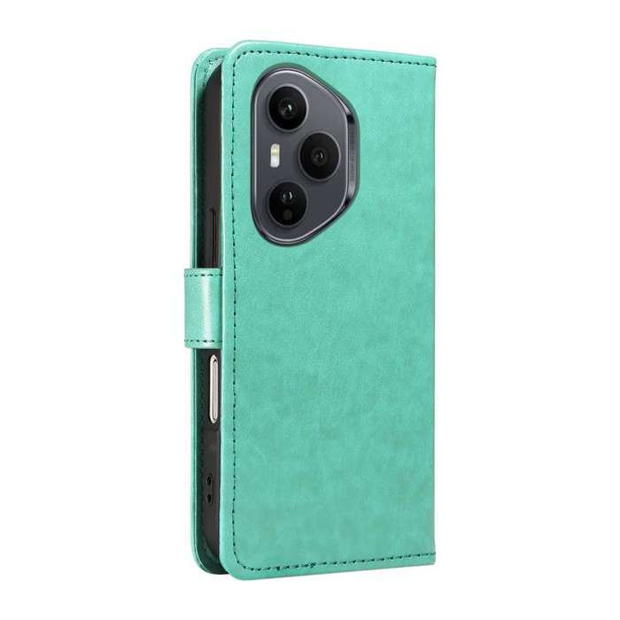 For Honor 400 Pro Global 160.8mm Cat and Bee Embossed Flip Leather Phone Case(Green)