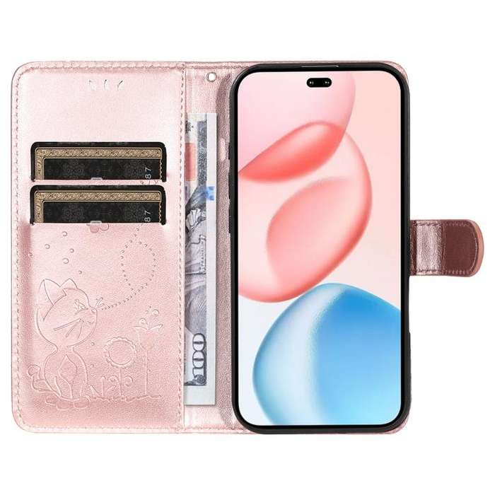 For Honor 400 Pro Global 160.8mm Cat and Bee Embossed Flip Leather Phone Case(Rose Gold)