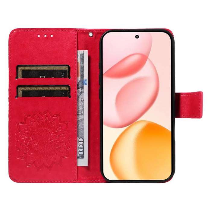 For Honor 400 Global 156.5mm Embossed Sunflower Pattern Flip Leather Phone Case(Red)