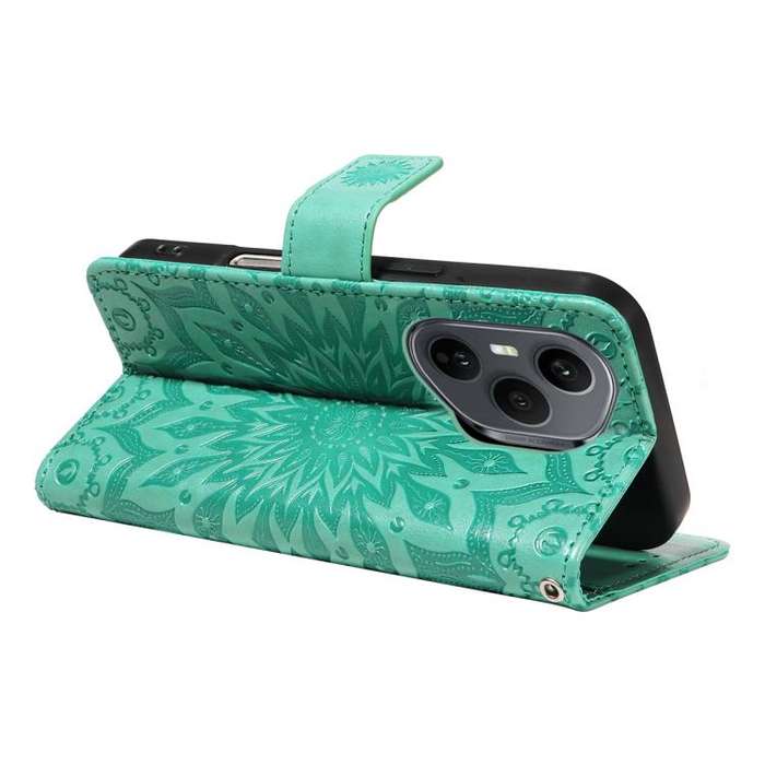 For Honor 400 Pro Global 160.8mm Embossed Sunflower Pattern Flip Leather Phone Case(Green)