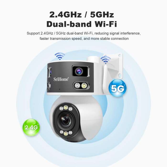 SriHome SH055 8MP HD Multi-lens 5X Optical Zoom Lens Panoramic PTZ Dome Camera(AU Plug)