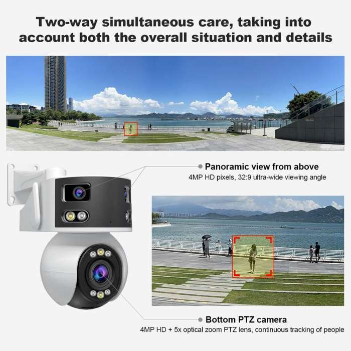 SriHome SH055 8MP HD Multi-lens 5X Optical Zoom Lens Panoramic PTZ Dome Camera(AU Plug)