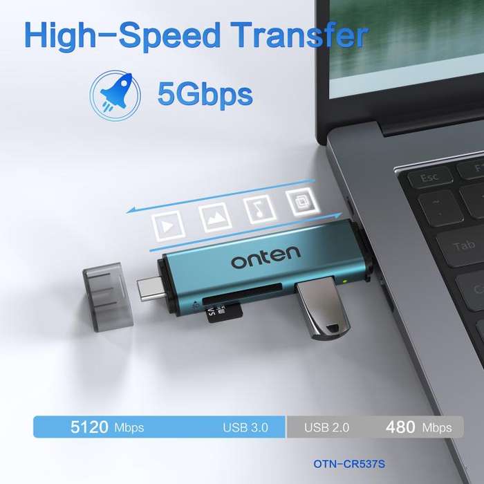 Onten OTN-CR537S 5 in 1 Type-C to USB with Micro SD/TF Card Reader(Pine Green)