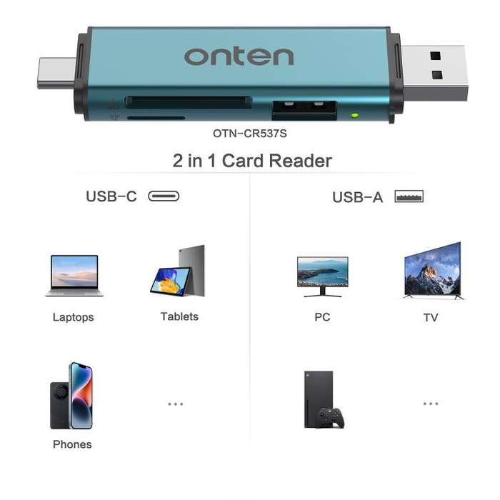 Onten OTN-CR537S 5 in 1 Type-C to USB with Micro SD/TF Card Reader(Pine Green)