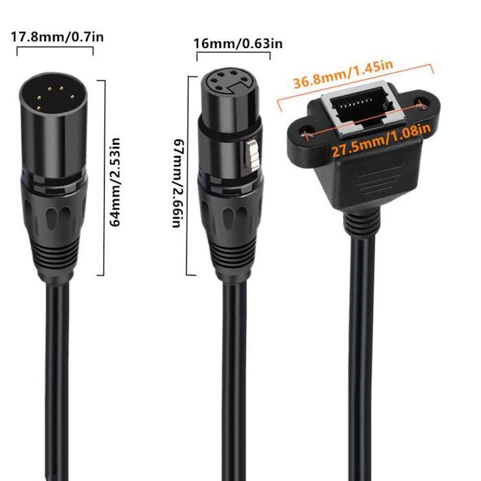 XLR 5 Pin Female to RJ45 Female Audio Cable, Length: 30cm(Black)