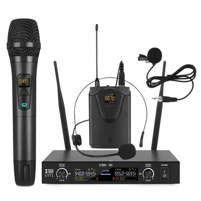 XTUGA U-771 UHF Lapel Two Way Radio Wireless Microphone, 1 Mic + 1 BodyPacks + Host