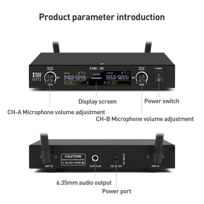 XTUGA U-771 UHF Lapel Two Way Radio Wireless Microphone, 2 Microphone + Host