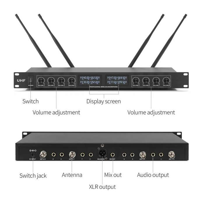 YT8 Wireless 8 Channel UHF Handheld Microphone for Stage Show 8 Gooseneck Microphones