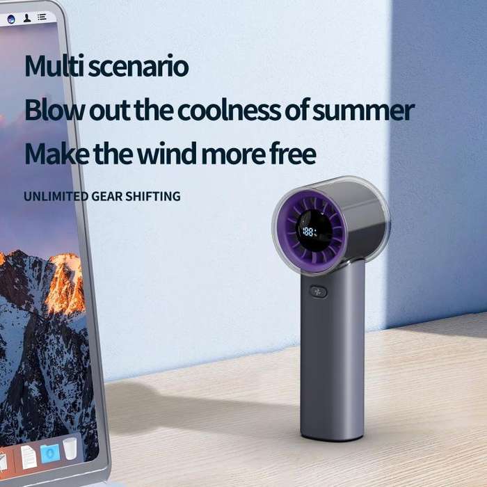 HX-F369 LED Digital Display High Speed Handheld Fan(White)