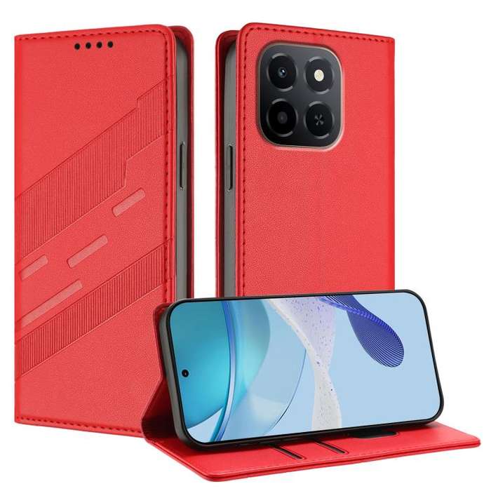 For Honor X6c Embossed Multi-functional Wallet Retro Leather Phone Case(Red)