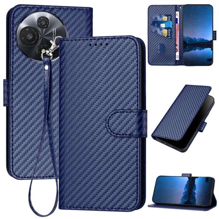For TCL 60R 5G YX0070 Carbon Fiber Buckle Leather Phone Case with Lanyard(Royal Blue)
