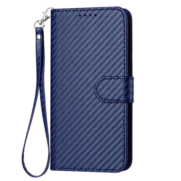 For TCL 60R 5G YX0070 Carbon Fiber Buckle Leather Phone Case with Lanyard(Royal Blue)