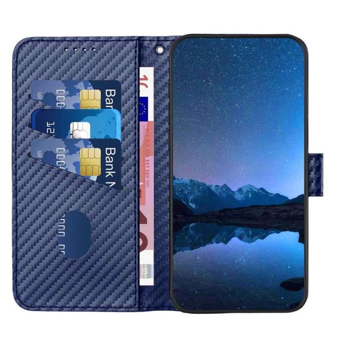 For TCL 60R 5G YX0070 Carbon Fiber Buckle Leather Phone Case with Lanyard(Royal Blue)