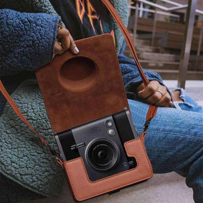 For FUJIFILM instax WIDE Evo Full Body Leather Camera Case Bag with Strap(Black)
