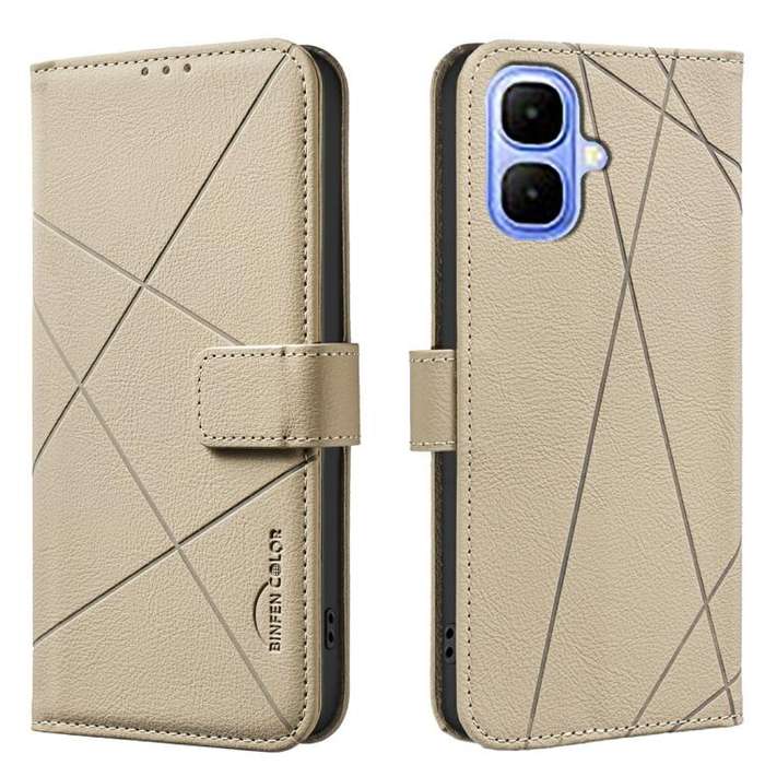 For Infinix Smart 10 4G Geometric Pattern RFID Leather Phone Case(Beige)