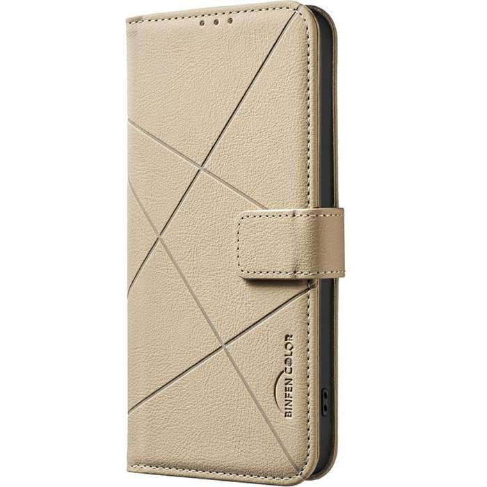 For Infinix Smart 10 4G Geometric Pattern RFID Leather Phone Case(Beige)