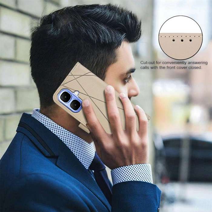 For Infinix Smart 10 4G Geometric Pattern RFID Leather Phone Case(Beige)