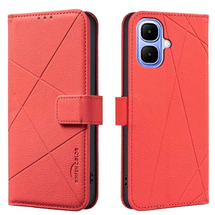For Infinix Smart 10 4G Geometric Pattern RFID Leather Phone Case(Red)